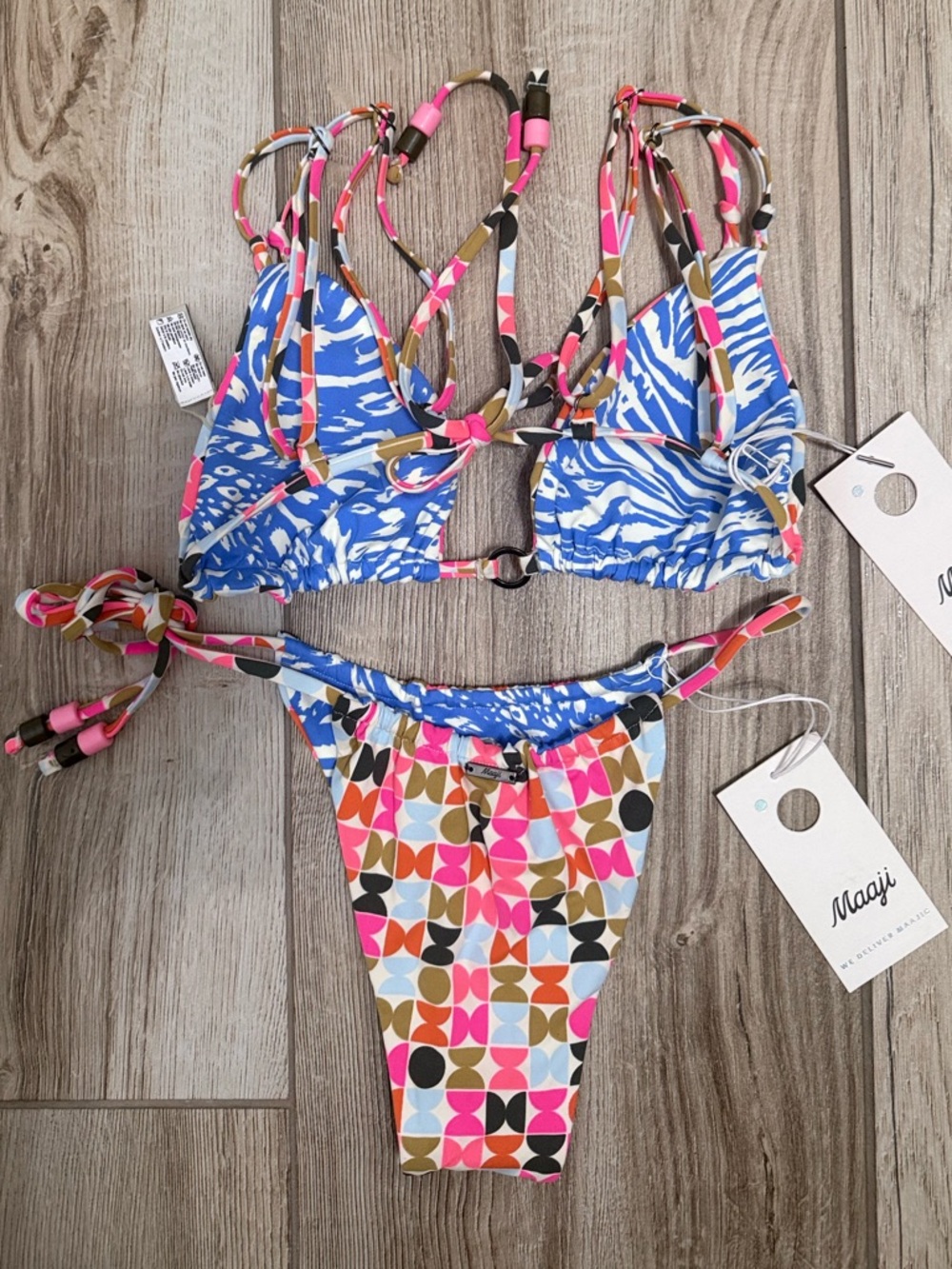 Maaji Pink Multi Geometric String Bikini Set NWT - Picture 6 of 11